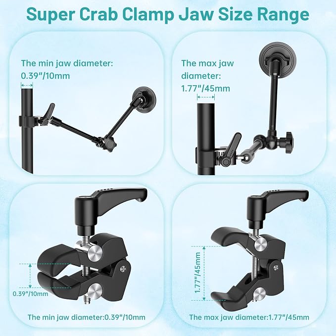 Magnetic iPad Holder for Microphone Stand / Music Stand,Tablet Mount Compatible with MagSafe 4.7~13.5" iPad /Pro/Mini/Air,Galaxy Tab,Nexus,e-Reader,iPhone,360°Adjustable 10" Long Aluminum Alloy Arm