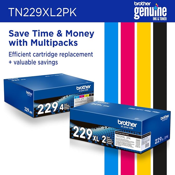 Brother Genuine TN229XL2PK Black High Yield Printer Toner Cartridge 2-Pack - Print up to 3,000 Pages Each(1)