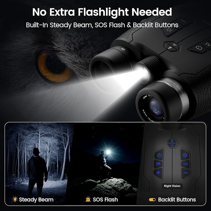 VisioGear Night Vision Goggles for Adults - 4K Night Vision Binoculars with AI Color Boost Mode, Photo & Video Recording, Rechargeable Battery for Wildlife Observation, Camping & Security