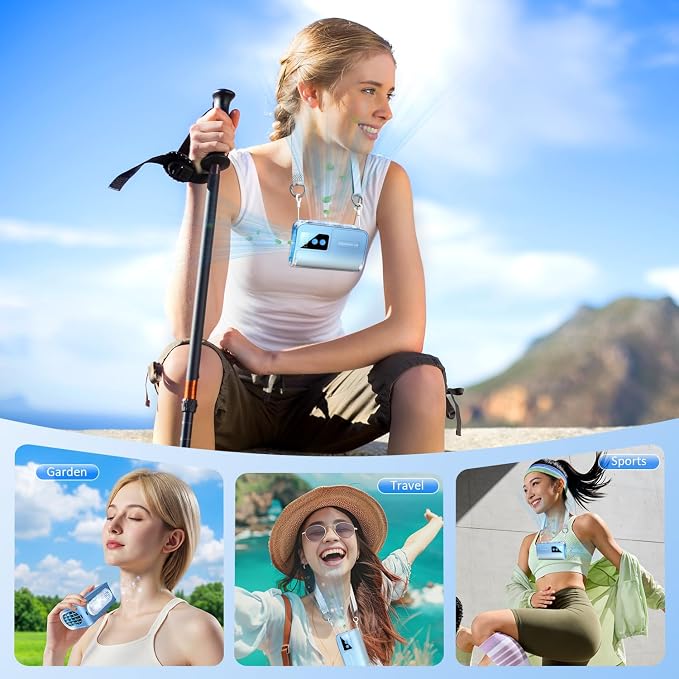 Handheld Fan Ice Cooling, 100 Stepless Speed Sports Cooling Fan with Digital Display, Adjustable Air Outlets, Neck Strap, 20000RPM Portable Turbo Fan for Outdoor Travel Home.