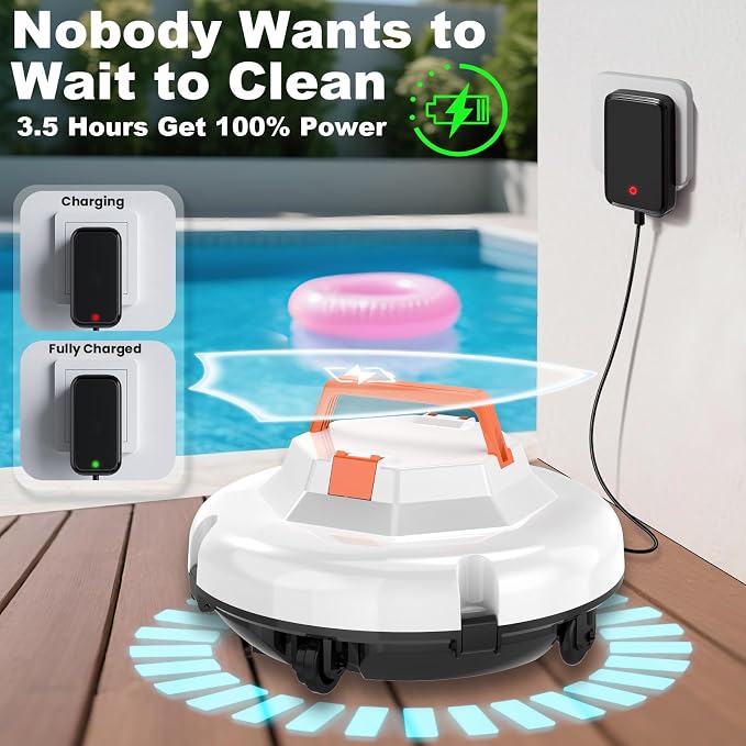 2026 Cordless Robotic Pool Cleaner - 120 Mins Automatic Pool Vacuum for Above Ground Pool & In - Ground Flat Pools up to 1000 Sq.Ft, Robot Pool Cleaner with Self - Parking Tech