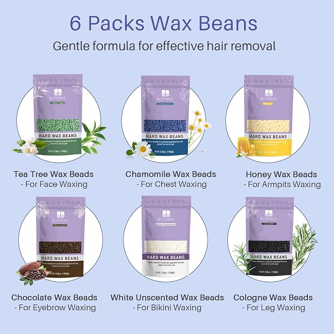 BLITZWAX Brazilian and Bikini Waxing Kit for Men, Hard Wax Warmer for Face, Legs, and Body, At Home Hair Removal Kit, Beginner Friendly, Quick Heating, 30 Nose Wax Sticks