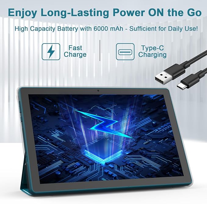 Android table 10 Inch With Tablets protective Case and Stylus Pen android 15 Tablets 5G WiFi-6 1280*800 full HD IPS display 6000mah 64GB ROM+12GB RAM (4+8 Virtual) 1024GB Expansion (Navy blue)