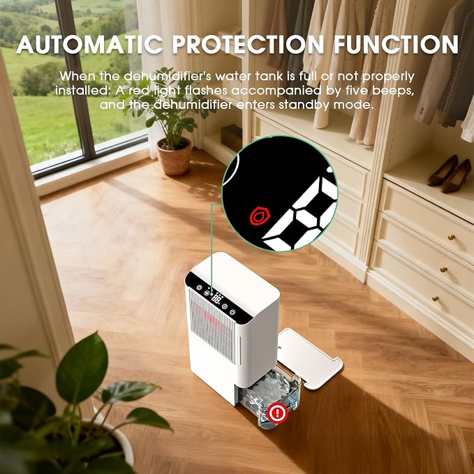 Dehumidifiers for Home, 2000 Sq.Ft Small Dehumidifier with 3.3ft Drain Hose, 2.5L Tank, Timer Sleep Mode, Portable Dehumidifier for Basement, Bedroom, Bathroom (Snow White)