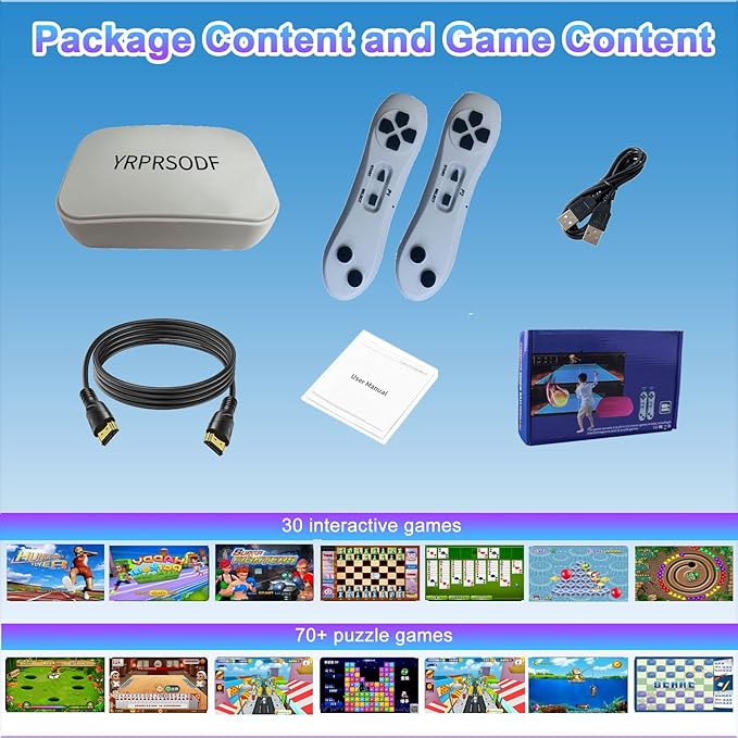 YRPRSODF TV Game Console Built in 100+ Gam ES, Video Game Machine with 2.4G Wireless Gamepad Somatosensory Control, USB Plug and Play, Kid & Adult Interactive& Puzzle Games,Grey