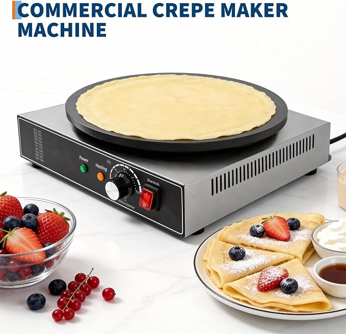 16 Inch Commercial Crepe Maker, Non-Stick Electric Crepe Machine with Precise Temp Control and Indicator Lights for Home and Restaurant,1750 w,110 v