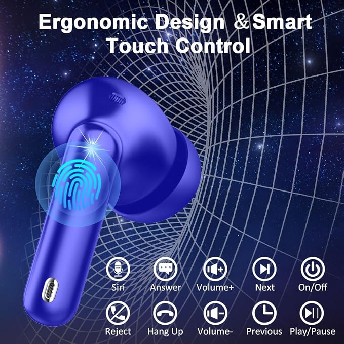 Jxrev Wireless Earbuds Bluetooth 5.4, 50H Playtime IP7 Waterproof Earphones with 4 ENC Mics, HiFi Deep Bass, LED Display Fast Charging, 2026 in-Ear Headphones for Sports & Outdoor
