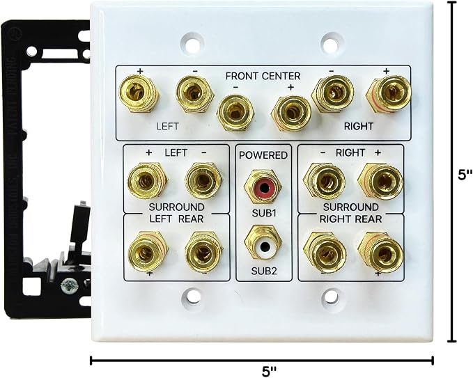 DIYTECH 7.2 Speaker Wall Plate, Home Theater Wall Plate, Gold Plated Binding Posts, for Home Theater Setup