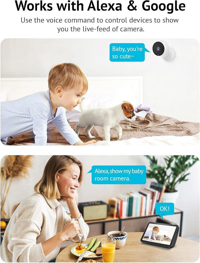 LaView 8MP 4K Cameras for Home Security Indoor,Home Security Camera for Baby/Elder/Pet/Nanny,Baby Cam Starlight Sensor Color Night Vision,US Cloud Service,Compatible with Alexa
