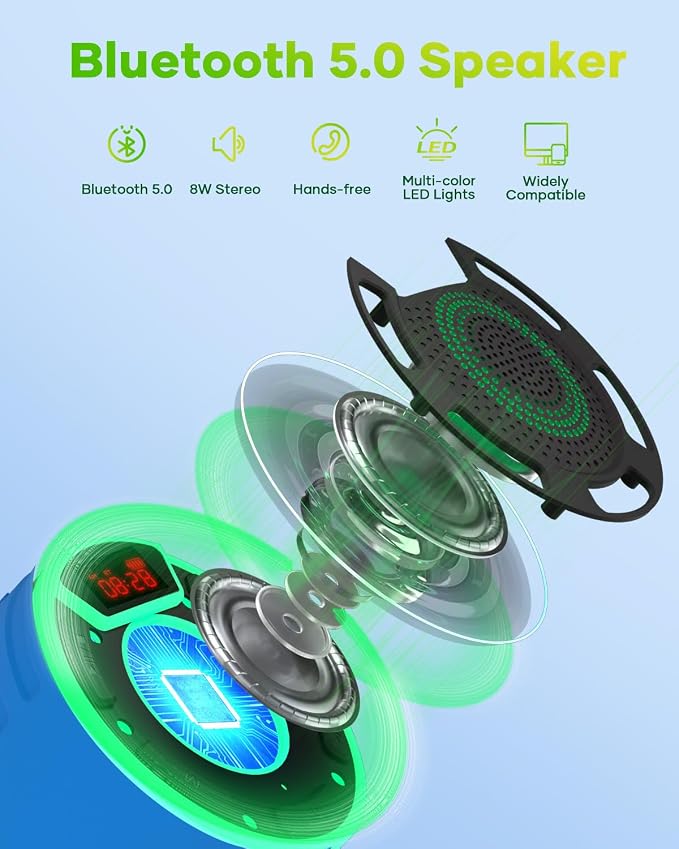 ssuowao Bluetooth Shower Speaker, IPX7 Waterproof Portable Speakers with LED Display, FM Radio, Suction Cup, Built-in Mic, Mini Speaker for Bathroom Travel Pool Beach