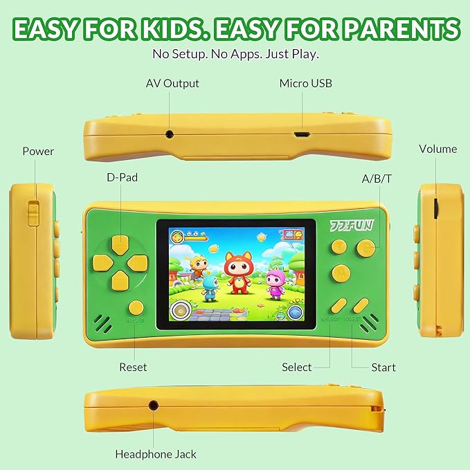 Handheld Game for Kids,Preloaded 168 Retro Video Games, Portable Gaming Player with 3.2" HD Screen, Mini Arcade Electronic Toy with Rechargeable Battery,Travel Toy Gifts for Boys Girls(Green)