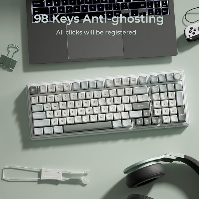 RK ROYAL KLUDGE R98 Pro Wired Mechanical Keyboard, RGB PC Gaming Keyboard with Number Pad and Volume Knob, Gasket Mount, MDA Profile PBT Keycaps, for Win/Mac, Hot Swappable Linear Cream Switch