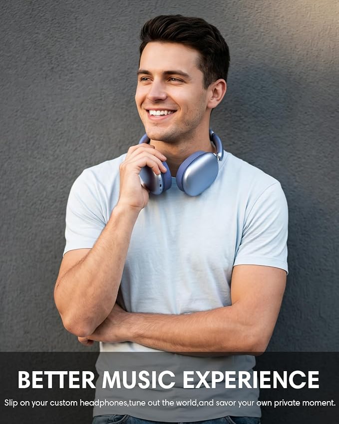 Wentronic Y02 Active Noise Cancelling Headphones, Wireless Over-Ear Bluetooth 5.4 Headphones with Microphone, 60H Playtime, Hi-Res Audio, Big Bass, Foldable Lightweight for Travel Home Office, Blue