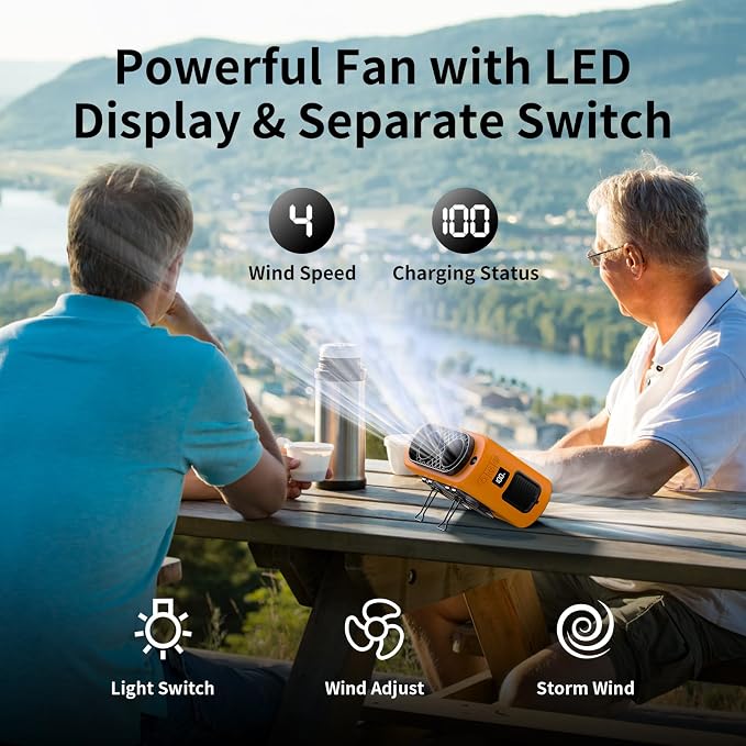 Socool 14500mAh Portable Waist Fan Clip On Wearable Belt Shirt Fan 5 Speeds with Dual Air Outlet & Flashlight Personal Hanging Neck Fans Battery Operated Rechargeable 40H Cooling For Camping Jobsite