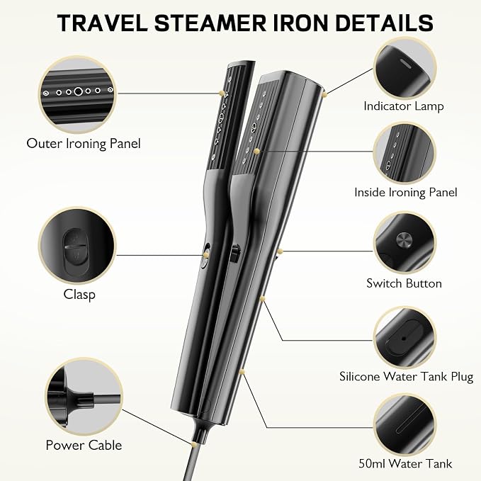 3 In 1 Travel Steamer Iron for Clothes, 900W Portable Clothing Garment Steamer, 0.9lbs Lightly, Travel Size, 10 Minutes of Continuous Steam, 120V Mini Handheld Clothes Steamer for Travel & Home