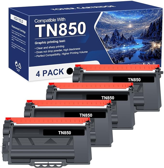TN850 TN820 High Yield Toner Cartridge TN 850 820 TN-850 Replacement for Brother TN-820/TN-850 TN-820 for HL-L6200DW MFC-L5700DW MFC-L5850DW HL-L5200DW MFC-L5900DW MFC-L6800DW Printer Black Ink 4-Pack