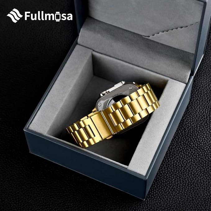 Fullmosa Metal Band Compatible with Apple Watch Bands Series 11 10 46mm, Stainless Steel Strap iWatch Band with Case for Apple Watch, Golden