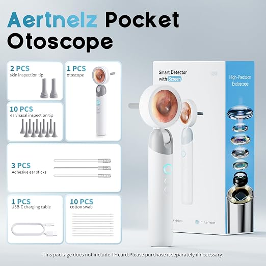 1080P HD Otoscope Ear Camera for Family, Medical Grade 1.38" Screen, Telemedicine Ready, 12 Silicone Tips and 3 Adhesive Ear Sticks, Photo/Video, Type-C Charging, Home Medical | 1.38" Screen for real-time viewing. Capture photos and videos, Connect to ...