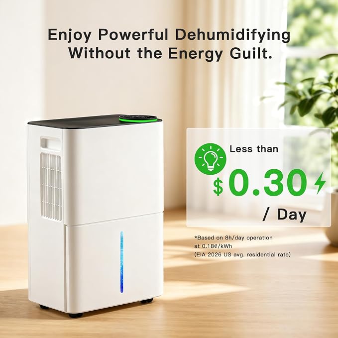 28.5 Pint Compressor Dehumidifier for Basement/Bathroom/Bedroom – 1500 Sq.Ft, WiFi/APP Control, Auto Defrost, Drain Hose, Child Lock & Laundry Drying