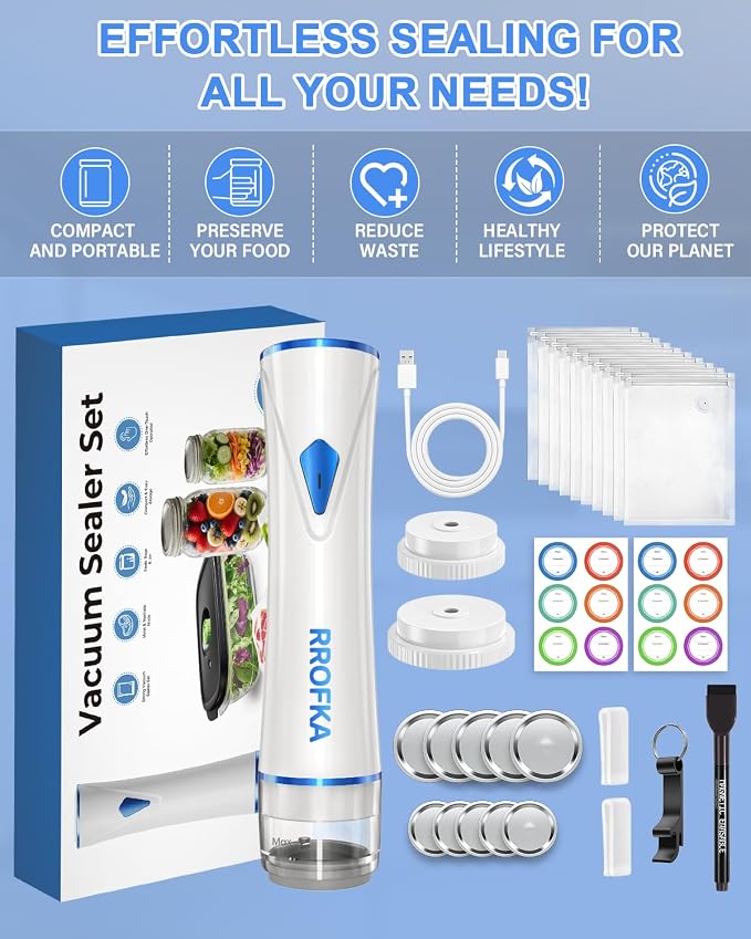 Handheld Vacuum Sealer Machine for Food Automatic Compact Vacuum Sealer Kit Food Sealer Saver with Visual Water Tank for Reusable Vacuum Bag,Regular&Wide Mouth Mason Canning Jar Mother Day Gift