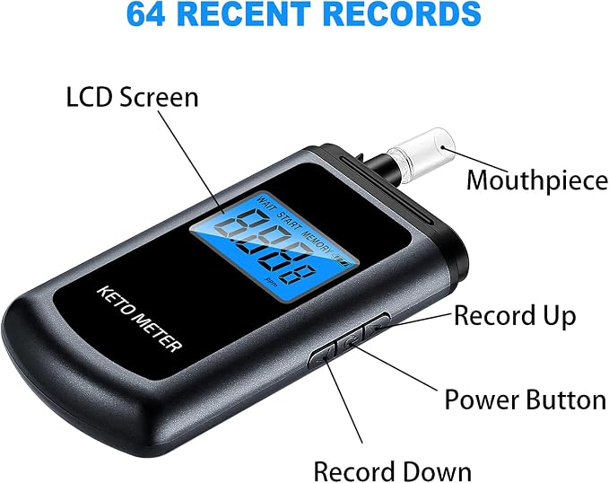 Ketosis Meter Professional Ketone Breath Analyzer for Keto Testing - High-Accuracy Rechargeable Breath Ketone Meter Home Ketone Breath Tester with 10 Mouthpieces - Monitor Fat Burning & Ketosis Levels