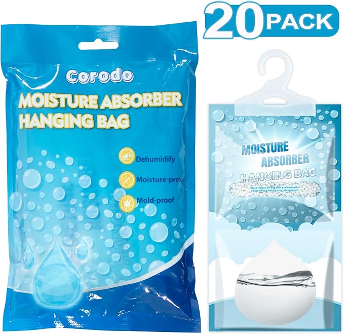 Moisture Absorbers 20 Pack - Fragrance Free Humidity Absorber High-Efficiency Dehumidifier Bags Portable Moisture Hanging Bags for Closet, Bathroom and Kitchen