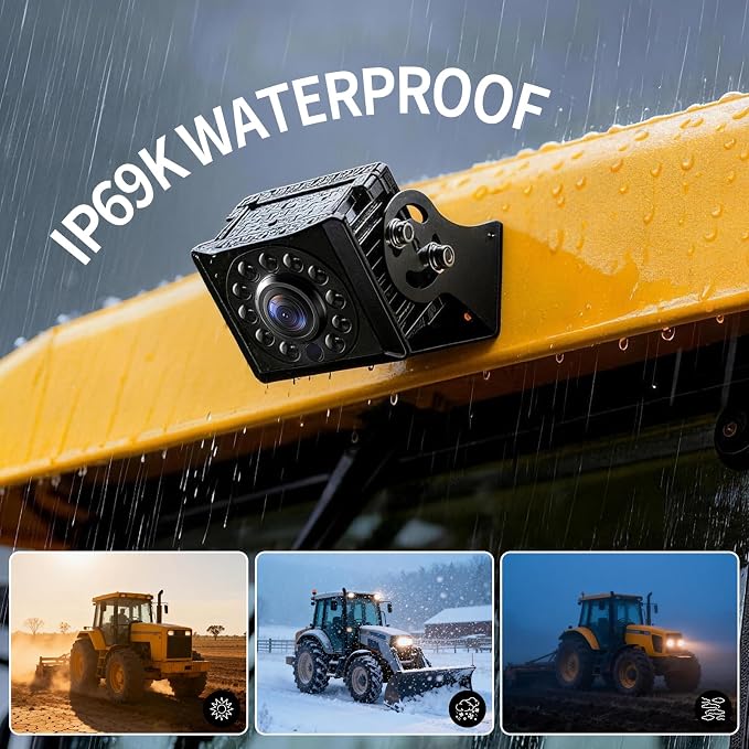 Fookoo AHD 1080P Dual Wired Backup Camera System, 10.1" Touchscreen Monitor Blind Spot Detection Vibration-Proof 10G Cameras MP3 MP5 Waterproof for Tractor Trailer Excavator Skid Steer Harvester RV
