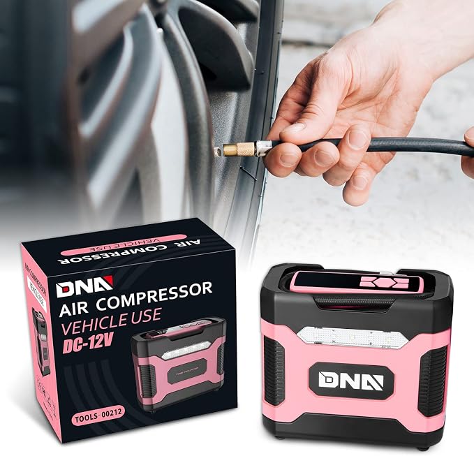 DNA MOTORING TOOLS-00212 Pink 12V DC Digital Tire Inflator Portable Air Compressor with Pressure Gauge for Cars, Bicycles, Motorcycles,Balls