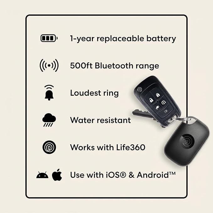 Tile by Life360 Pro - Powerful Bluetooth Tracker, Key Finder and Item Locator for Keys, Bags and More. Both iOS and Android Compatible. Phone Finder. 1-Pack (Black)