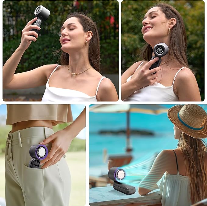 Handheld Portable fan with Turbo Cooling Ice Cooler- Hand Held Fan Rechargeable,100 Speed, 20H Battery Life 3600mAh, Powerful Mini Personal Fan for Travel, Outdoor, Beach, Makeup, Summer Use