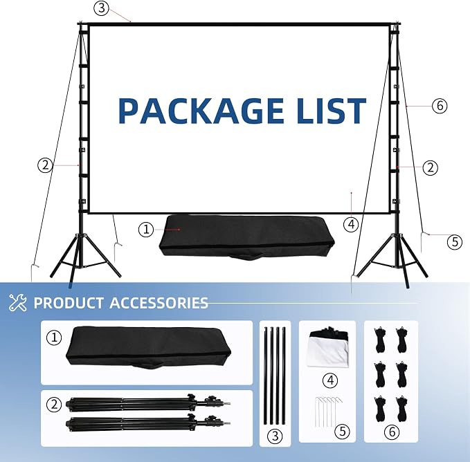 TOWOND Projector Screen and Stand, 120 inch Outdoor Projection Screen, Portable 16:9 4K HD Rear Front Movie Screen with Carry Bag Wrinkle-Free Design for Home Theater Backyard Cinema