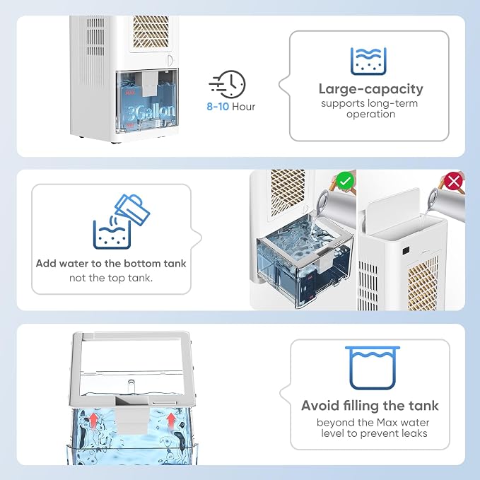 Feculs Portable Windowless Air Conditioners, 3-IN-1 Swamp Cooler, Evaporative Air Cooler, 6 Speeds & 3 Modes, 3-Gal Water Tank for Cooling, 20 FT/S Remote Control, Portable Air Cooler for Indoors