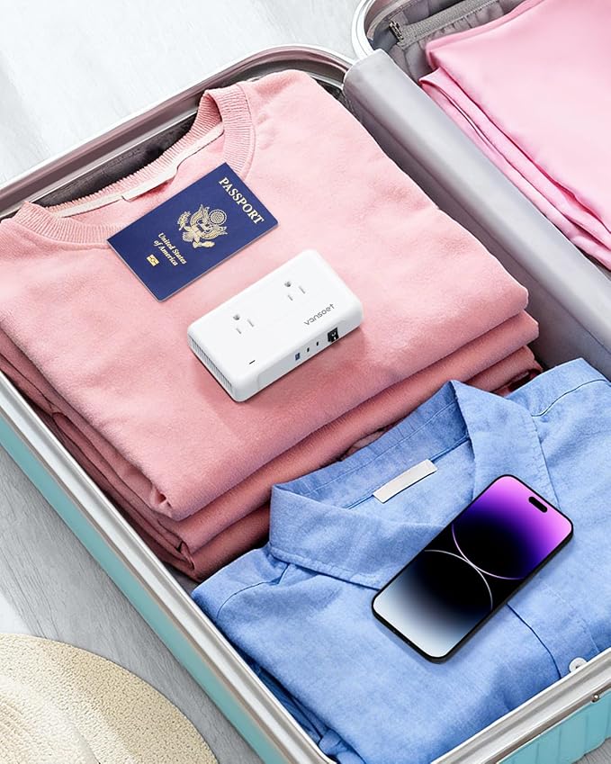 220V to 110V Converter, Voltage Converter US to Europe with 1 USB A & 2 USB C Ports Fast Charging, 2 AC Sockets and UK/AU/US/EU Worldwide Plug Adapter
