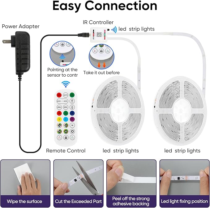 LED Lights for Bedroom, 166FT IC RGB LED Strip Lights, Color Changing, Multiple Colors Chasing Effects, APP & Remote Control, Timer Function, Music Sync Lights for Party, Home Decor
