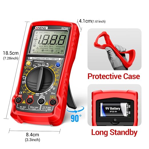 ANENG SZ26 Multimeter,Digital Automotive Engine Analyzer with 500-10000RPM Tach,Dwell Angle,Duty Cycle,DC Current,AC/DC Voltage,Amp,Ohm,Large LCD,Data Hold,Versatile Tester for Car Diagnostics