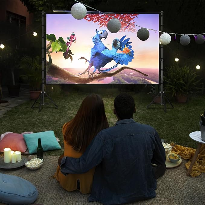 Wootfairy 150inch Projector Screen with Stand: Portable Wrinkle-Free Screen | Foldable 16:9 4K HD Front Rear Projection Movie Screen with Carry Bag for Indoor Outdoor Backyard Family Live Sports Night
