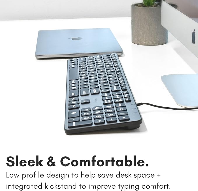 Macally Wired Keyboard for Mac (USB C + A) - Large Print and Backlit for Apple - 107 Key Full Size Large Letters USB C Keyboard for MacBook Pro/Air, Mac mini, iMac
