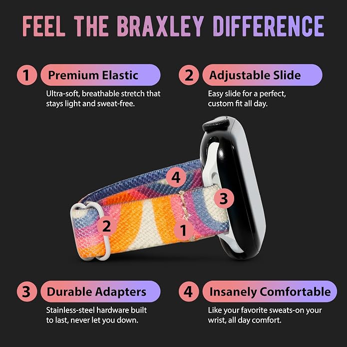 Braxley Bands for Apple Watches - Stretchy and Washable - Adjustable with Apple Watch Bands for Women & Men - Compatible with Apple Watch Series SE Ultra 9 8 7 6 5 4 3 2 1