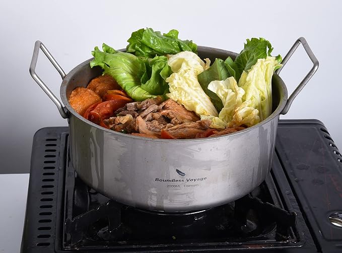 Boundless Voyage 2L Titanium Stock Pot with Lid Folding Handle Soup Pot for Outdoor Camping Hiking Picnic Home Kitchen Ultralight Cookware Ti2054C