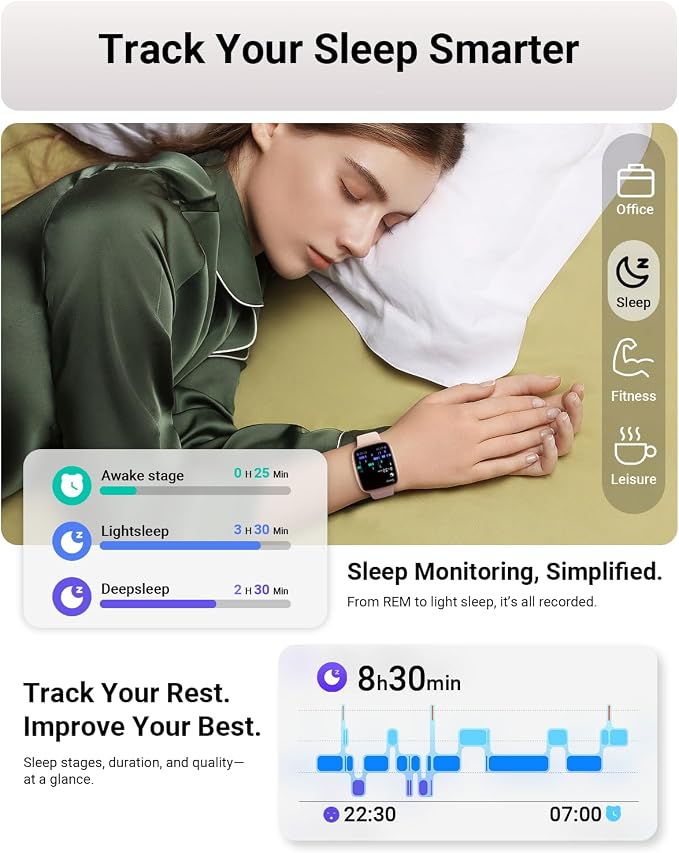 Gydom Smart Watch for Men/Women, 1.85" AMOLED Screen Fitness Watch for iPhone/Android, Activity Tracker with Heart Rate/Sleep/SpO2, Answer/Make Call, 3ATM Waterproof, 120+ Sport Modes, AI Voice, Pink