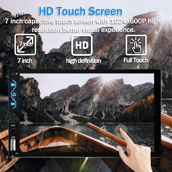 Leadfan Double Din Car Stereo with Dash Cam,7 Inch Full HD Touchscreen Car Audio Receiver Support Carplay and Android Auto,Car Stereo with Bluetooth,Mirror Link,Backup Camera,FM/USB/AUX/Subwoofer