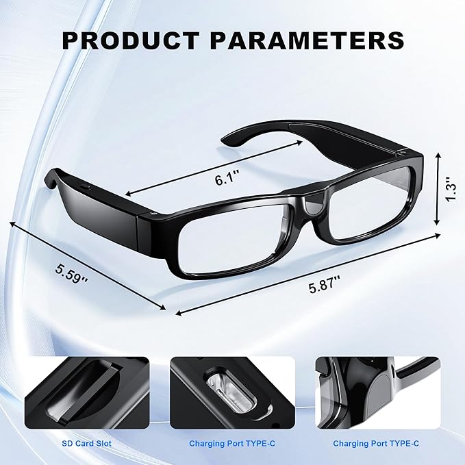 4K HD Camera Glasses, 2025 Upgrade Video Smart Glasses for Indoor & Outdoor Sports,Cycling, Driving, Hunting, Hiking, Fishing - No App Needed(64GB TF Card Include)