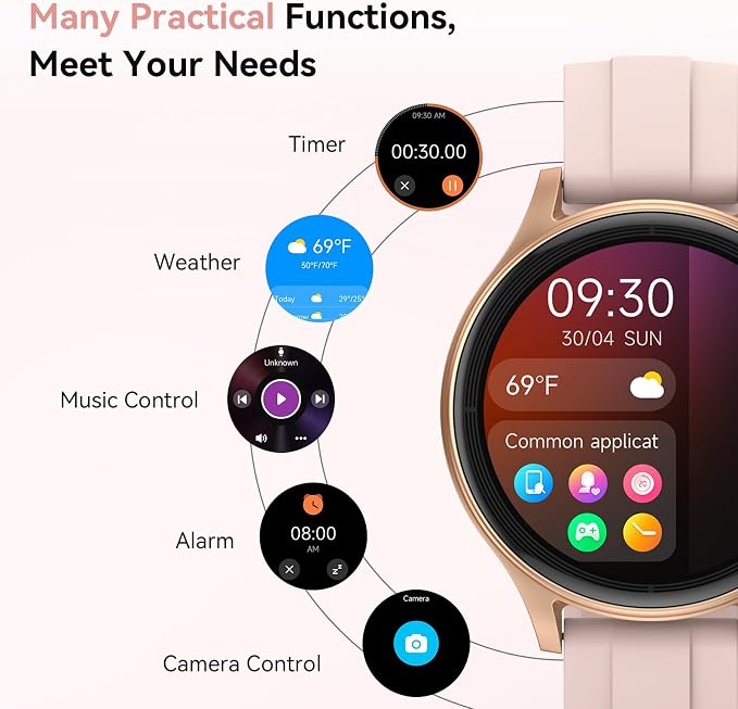 Fitpolo Smart Watch for Women Android iPhone, 1.27'' HD Fitness Tracker with Bluetooth Call & Answer, IP68 Waterproof, Heart Rate/SpO2/Sleep Monitor, Built-in AI Voice, 105+ Sports Modes (Pink)