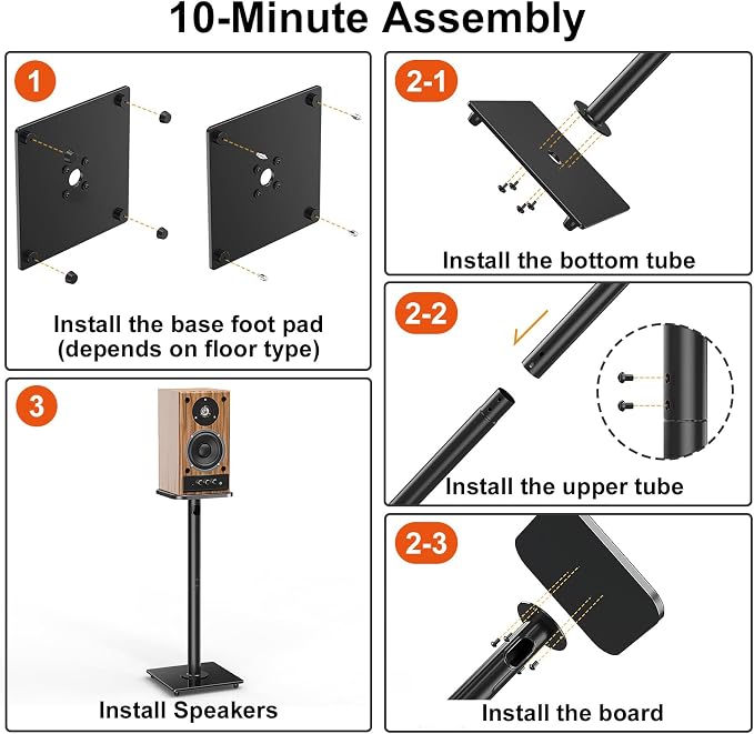 ELIVED Universal Speaker Stand Pair, 31 Inch Height Bookshelf Speaker Stands for Satellite Speaker Large Speaker Up to 22 lbs, Surround Sound Speaker Stand with Cable Management, Black