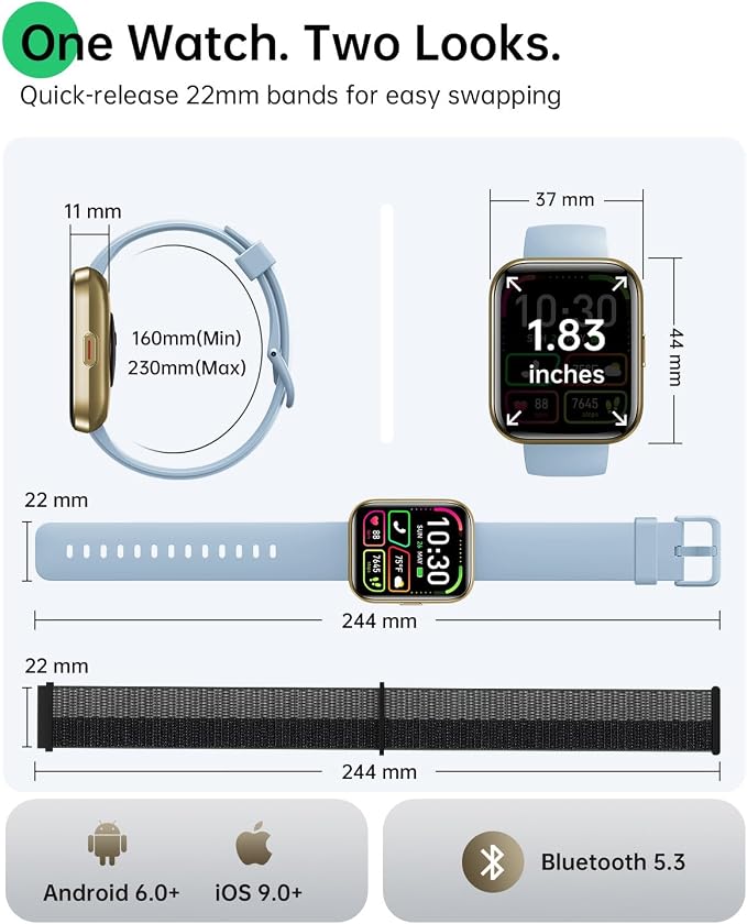 Smart Watch (Android & iPhones), 1.83" HD Alexa Built-in Smart Wacthes for Women Men With Heart Rate Monitor, Sleep/Step Tracker, 120+ Sport Modes Fitness Watch for Women, IP68 Waterproof Sport Watch