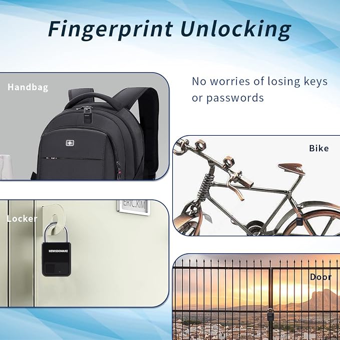 Fingerprint Padlock, Smart Padlock with Fingerprint or Remote Authorized Unlock, Biometric Lock Suitable for Luggage, Bookcase, Suitcase, Backpack, Bike, School Locker, Gym Locker Lock(Black)