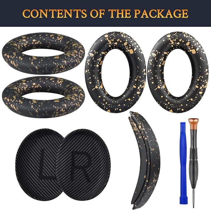 SOULWIT Replacement Kit for Bose QuietComfort QC35/QC35 ii Over-Ear Headphones, Ear Pads Cushions + Headband + Silicone Earpads Cover Protector - Black Gold