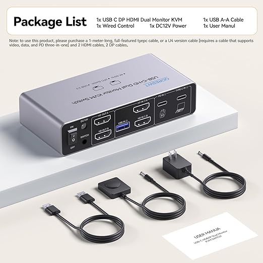KVM Switch 2 Monitors 2 Computers USB C, Desktop + Laptop Dual Monitor KVM Switch, Support 4K@60Hz with PD Power Function for Laptop, Suitable for Office/Work from Home, Programmer Setup, AI Worker