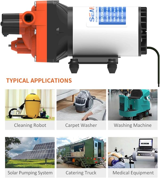 SEAFLO 42W Series Brushless Automatic Demand Diaphragm Pump – Model SFDPA1-040-055-42W, 115V, 4.0 GPM, 55 PSI | Self-Priming, Run Dry Safe, Overload Protection, 4-Year Warranty!