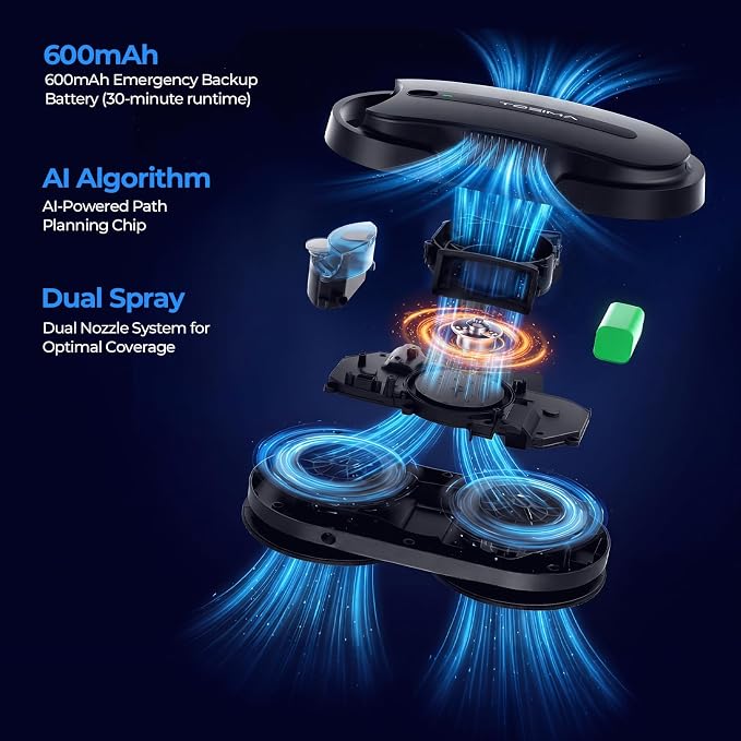 Tosima X1 Window Cleaning Robot, 6400Pa Intelligent Variable Suction, Dual Auto-Spray Smart Window Cleaner with Smart Navigation, Remote Control and Triple Safety, Anti-Drop, for All Smooth Surfaces